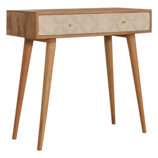 Milan Wooden Console Table In Oak Ish And White With 2 Drawers_1