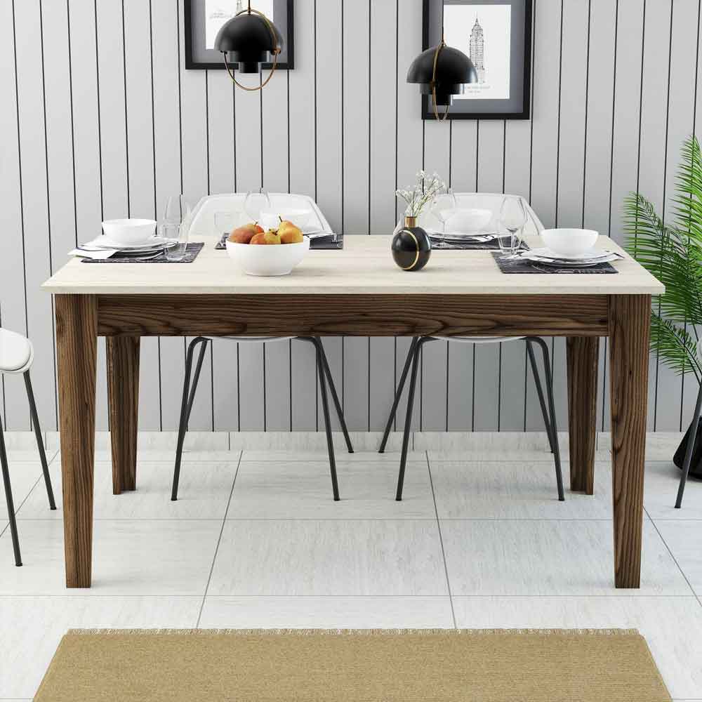 Milan Wooden Dining Table in Walnut and Travertine Marble Effect