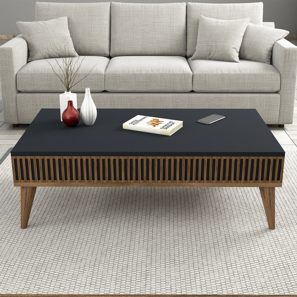 Milan Wooden Entertainment Unit with Coffee Table Set in Anthracite and Walnut