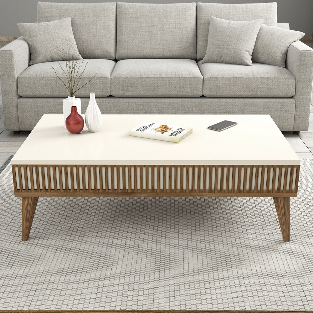 Milan Wooden Entertainment Unit with Coffee Table Set in Cream and Walnut