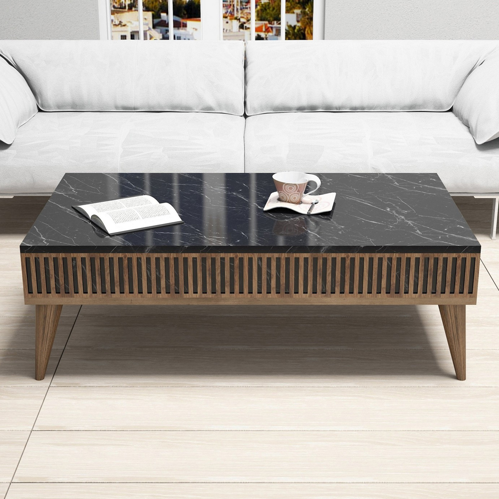 Milan Wooden Entertainment Unit with Coffee Table Set in Walnut and Black