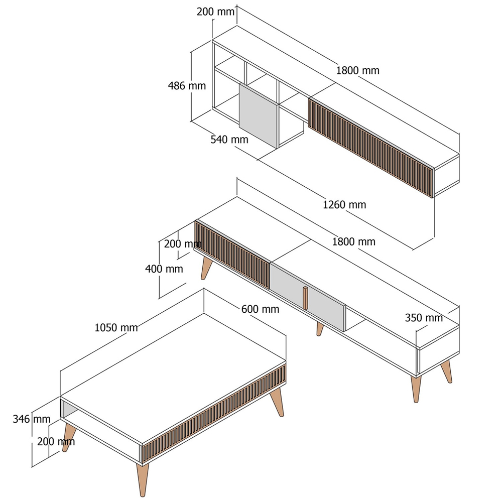 Milan Wooden Entertainment Unit with Coffee Table Set in Walnut and Travertine Marble Effect