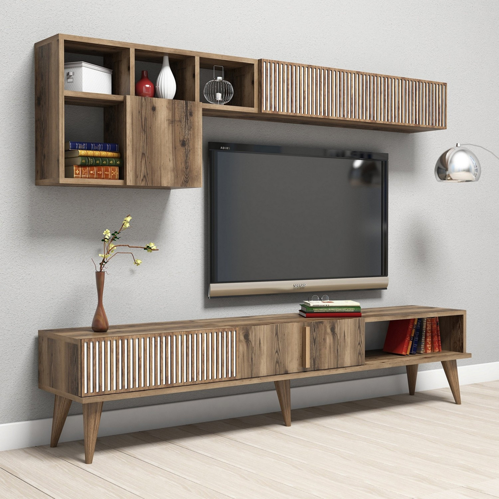 Milan Wooden Entertainment Unit with Coffee Table Set in Walnut