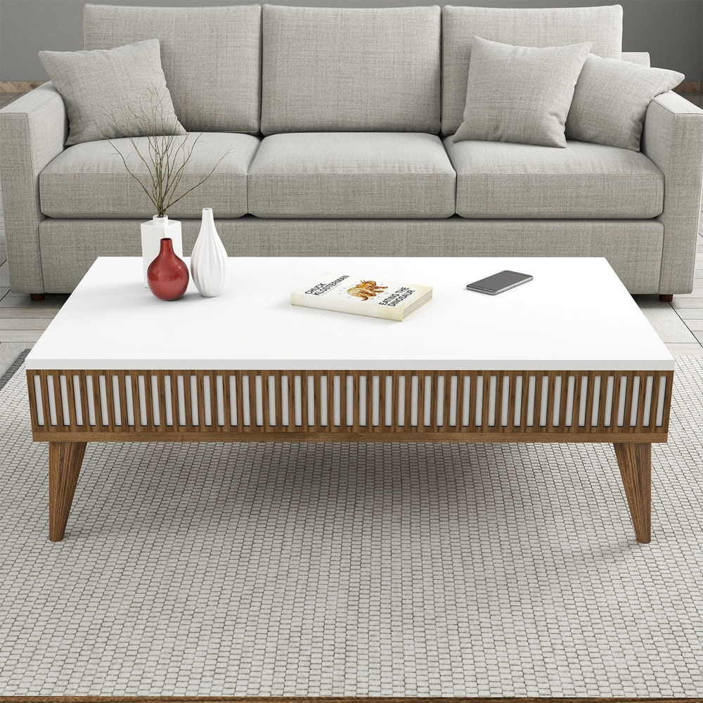 Milan Wooden Entertainment Unit with Coffee Table Set in White and Walnut