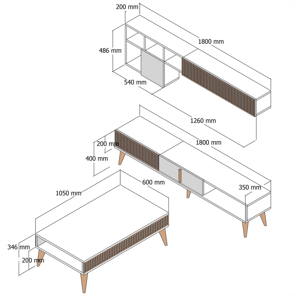 Milan Wooden Entertainment Unit with Coffee Table Set in White and Walnut