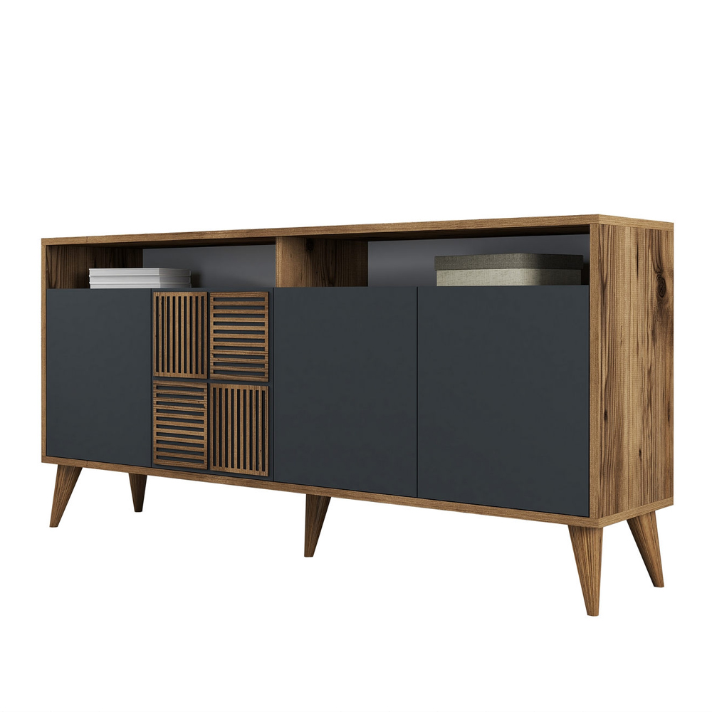 Milan Wooden Sideboard with 4 Doors in Walnut and Anthracite
