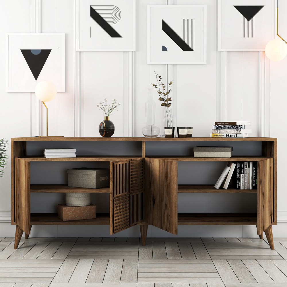 Milan Wooden Sideboard with 4 Doors in Walnut