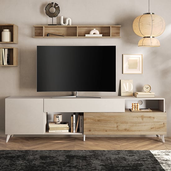 Product photograph of Milan Wooden Tv Stand Large With 2 Doors In Cashmere Cadiz Oak from Furniture in Fashion