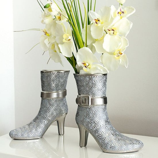 Photo of Milano ceramic set of 2 boots vases in silver