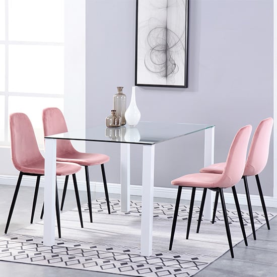 Milano Glass Dining Set With 4 Alpine Rose Velvet Chairs