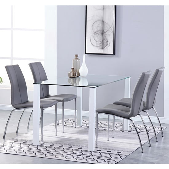 Read more about Milano glass dining set with 4 boston grey leather chairs