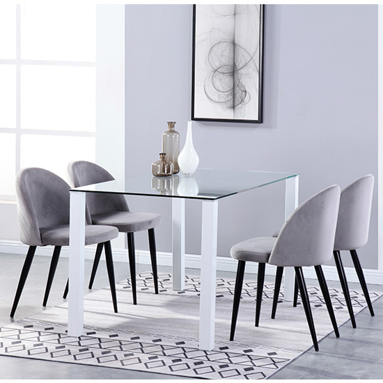 Milano glass dining set with 4 candy grey velvet chairs £459.95 gofurniture.co.uk