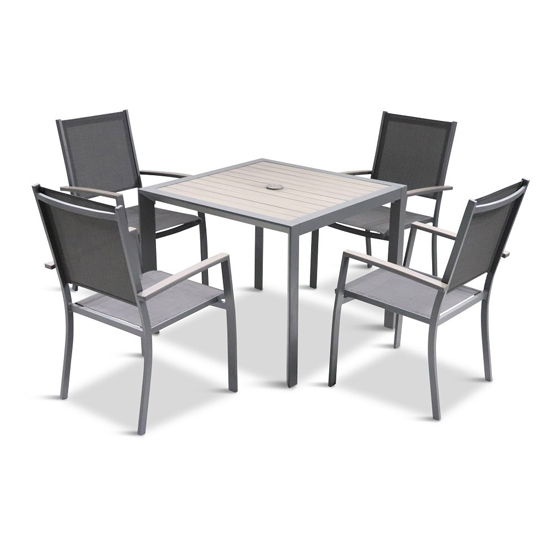 Mertan Outdoor Dining Set With 4 Sling Armchairs In Grey_2