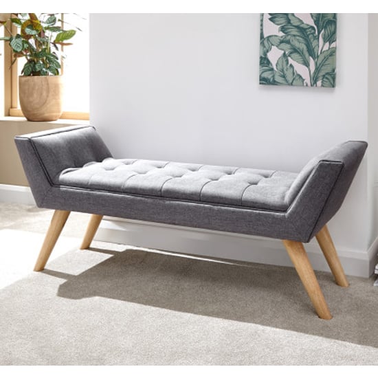 Photo of Mopeth fabric upholstered window seat bench in dark grey