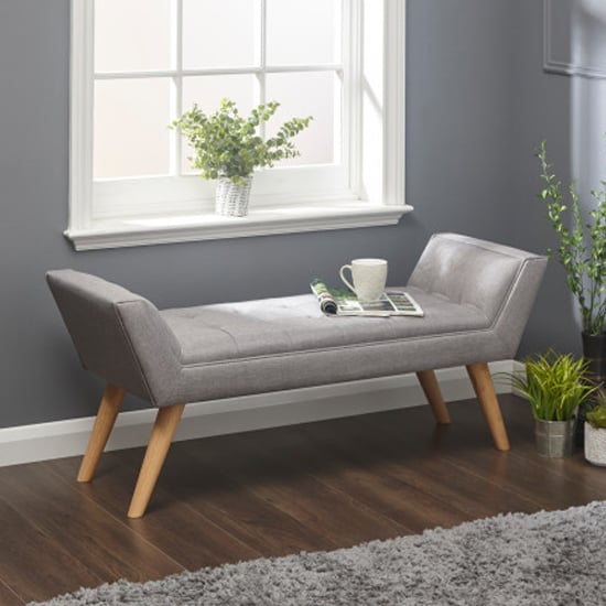 Photo of Mopeth fabric upholstered window seat bench in grey