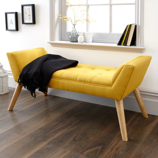 Photo of Mopeth fabric upholstered window seat bench in yellow