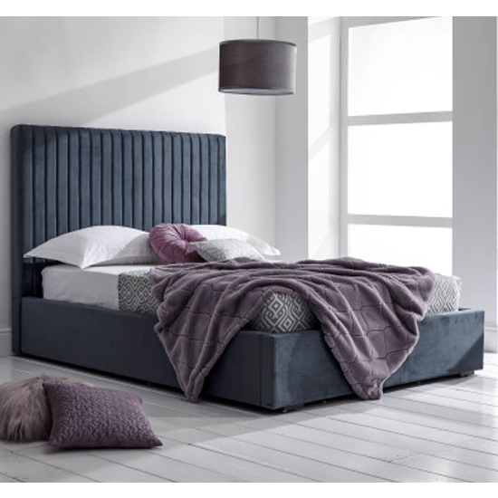 Read more about Myddle velvet ottoman storage double bed in nightshadow blue