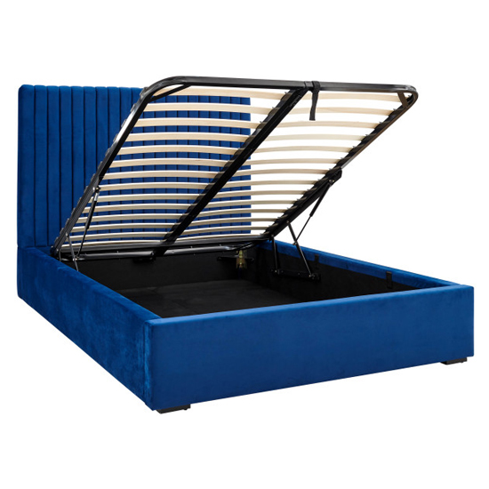 Myddle Velvet Ottoman Storage King Size Bed In Royal Blue Furniture