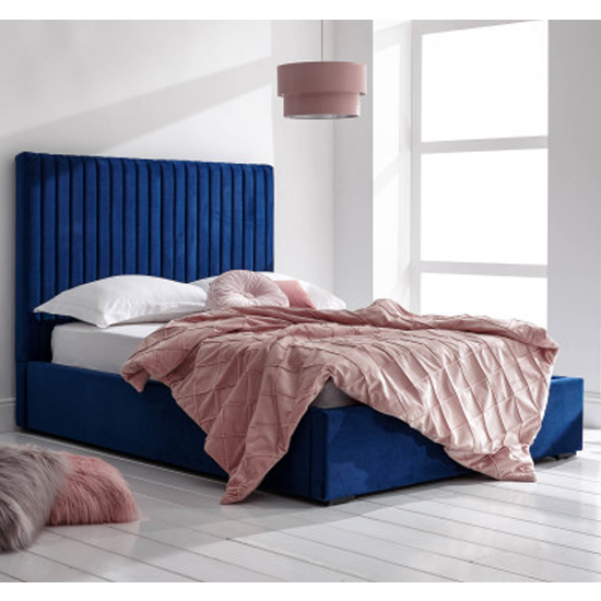 Read more about Myddle velvet ottoman storage king size bed in royal blue