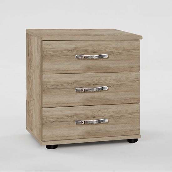 Milden Wooden Bedside Cabinet In Sanremo Oak With 3 Drawers