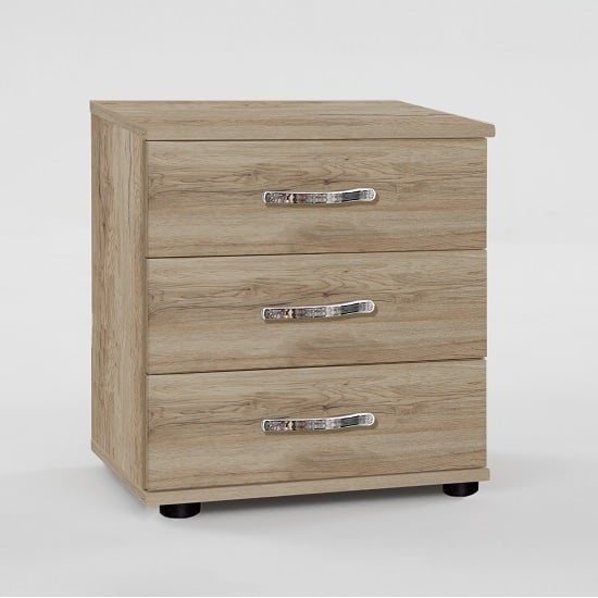 Product photograph of Milden Wooden Bedside Cabinet In Sanremo Oak With 3 Drawers from Furniture in Fashion