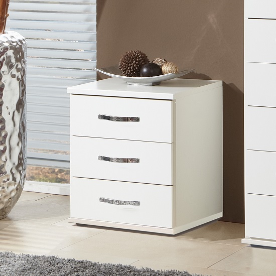 Product photograph of Milden Wooden Bedside Cabinet In White With 3 Drawers from Furniture in Fashion