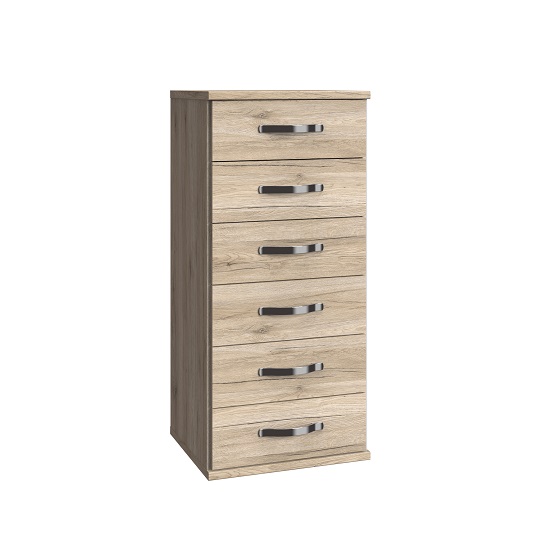 Milden Wooden Chest Of Drawers Tall In Sanremo Oak And 6 Drawers