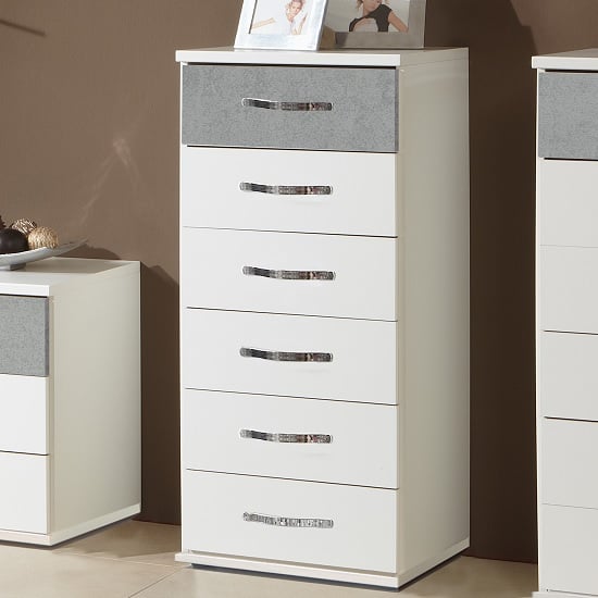 Photo of Milden chest of drawers tall in white and concrete grey