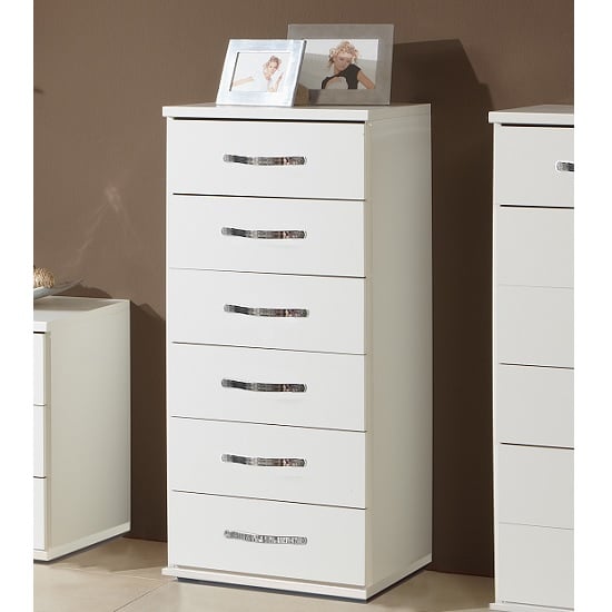 Photo of Milden wooden chest of drawers tall in white and 6 drawers