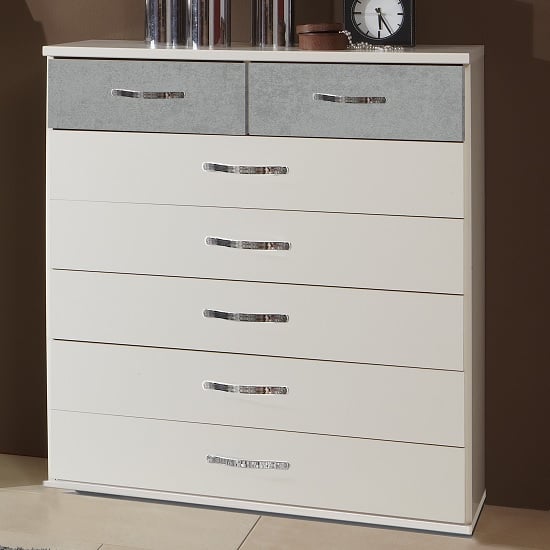 Photo of Milden chest of drawers wide in white and concrete grey