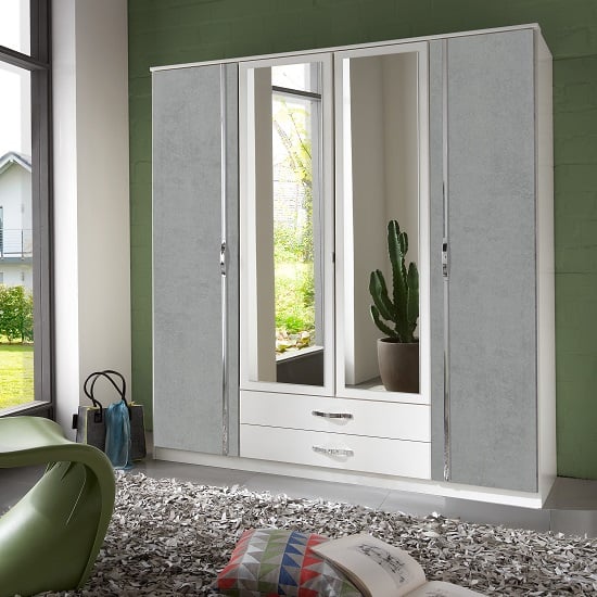 Read more about Milden mirrored wardrobe large in white and concrete grey