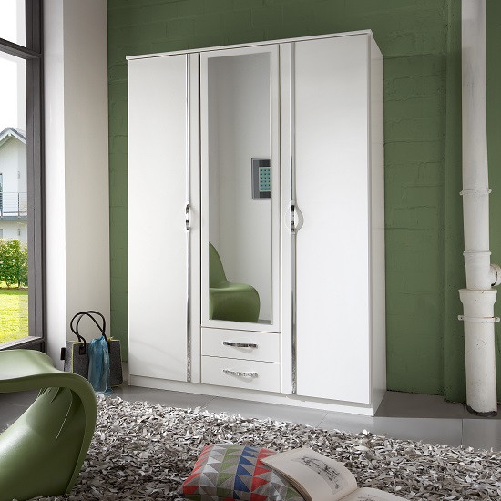 Read more about Milden mirrored wardrobe in white with 3 doors and 2 drawers