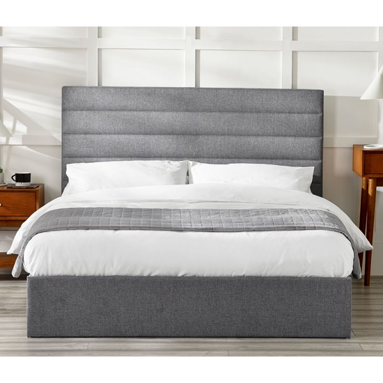 Milford Linen Fabric Lift-Up Storage Double Bed In Grey