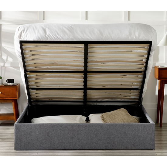 Milford Linen Fabric Lift-Up Storage King Size Bed In Grey
