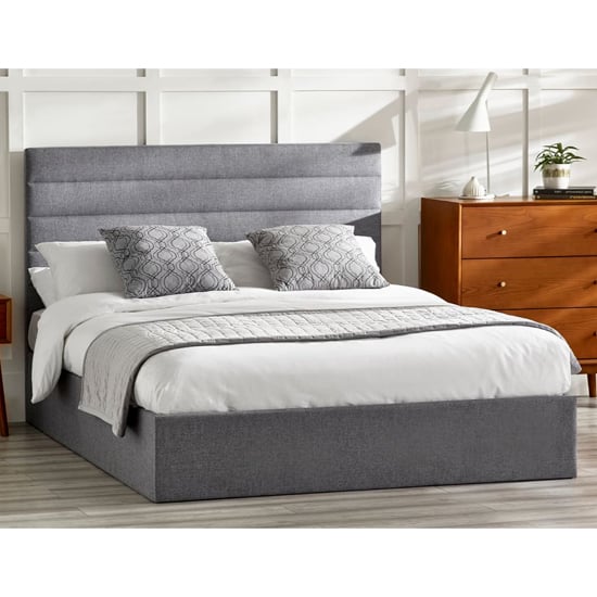 Milford Linen Fabric Lift-Up Storage King Size Bed In Grey