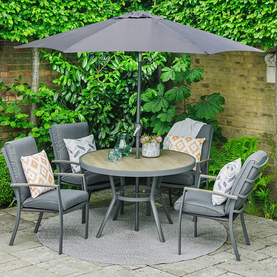 Read more about Mili 4 seater dining set with highback chairs and 2.5m parasol