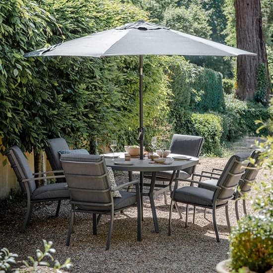 Read more about Mili 6 seater dining set oval with highback chairs and 3m parasol