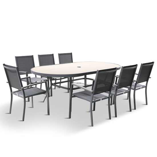 Mili 8 Seater Dining Set With Sling Chairs In Grey