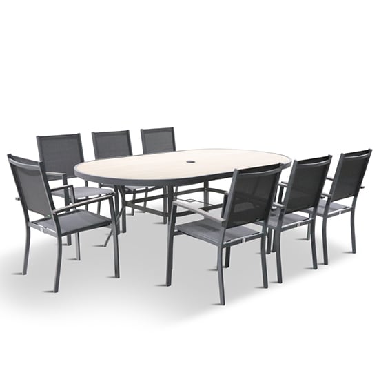 Photo of Mili 8 seater dining set with sling chairs in grey