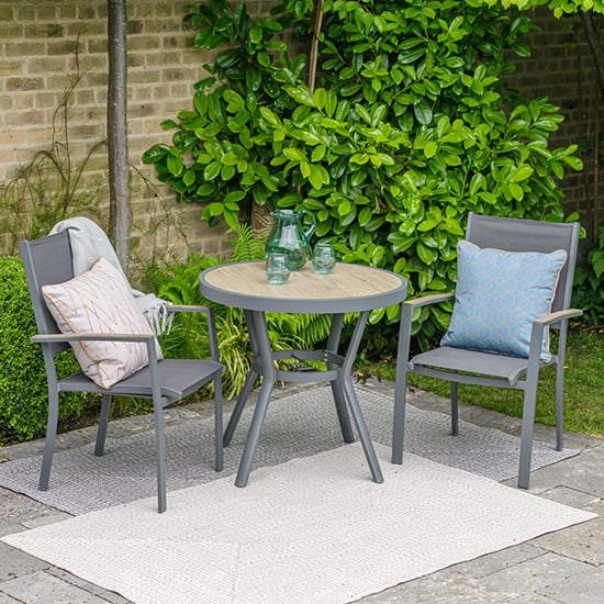 Product photograph of Mili Aluminium Bistro Set With Sling Chairs In Grey from Furniture in Fashion