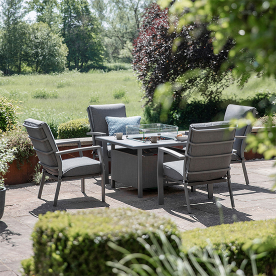 Product photograph of Mili Aluminium Relaxer Set With Gas Firepit Table In Grey from Furniture in Fashion