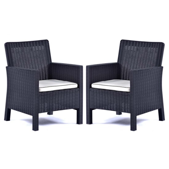 Mili Anthracite Rattan Effect Tub Armchairs In Pair