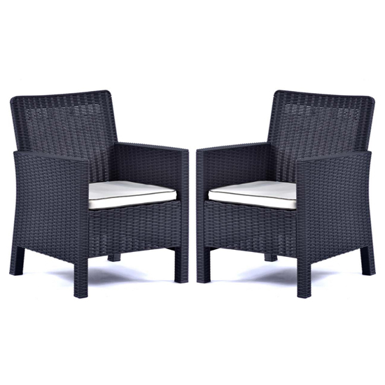 Mili Anthracite Rattan Effect Tub Armchairs In Pair