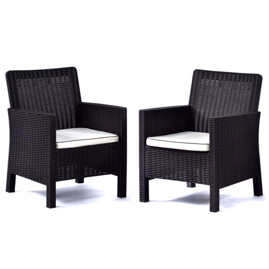 Mili Brown Rattan Effect Tub Armchairs In Pair at Furniture in Fashion