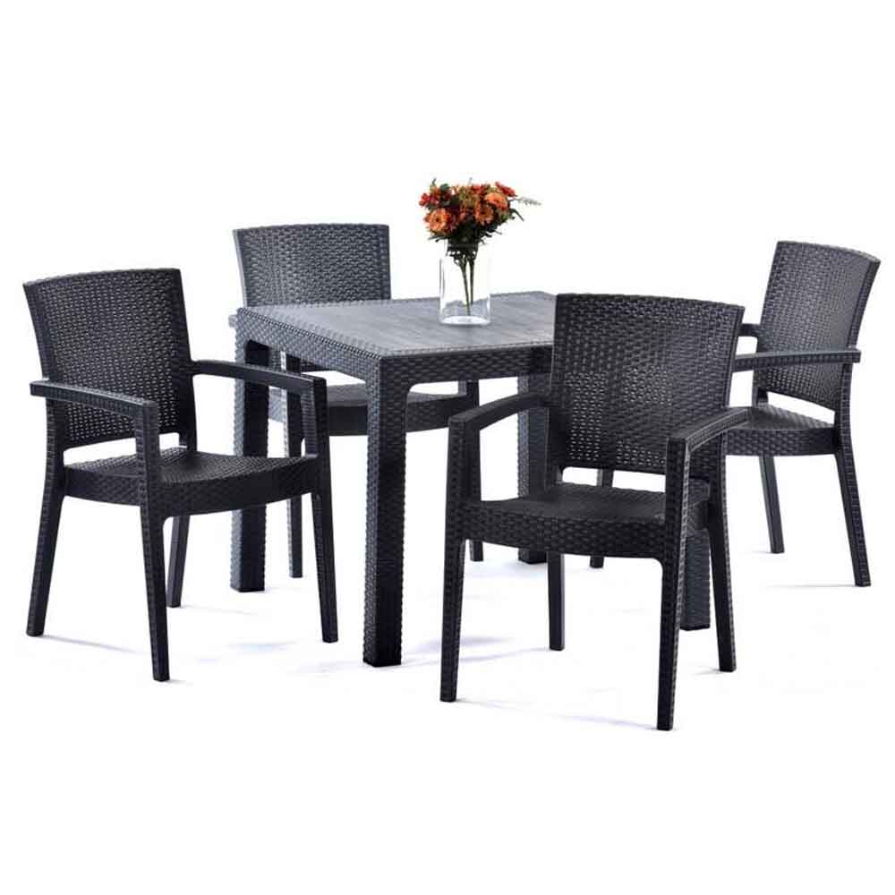 Mili Outdoor Polypropylene Dining Table With 4 Armchairs in Anthracite