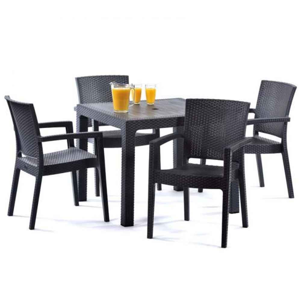 Mili Outdoor Polypropylene Dining Table With 4 Armchairs in Anthracite