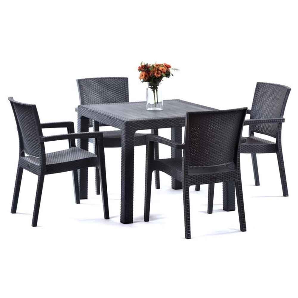 Mili Outdoor Polypropylene Dining Table With 4 Armchairs in Anthracite