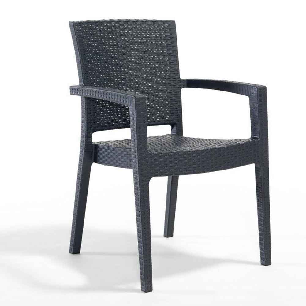 Mili Outdoor Polypropylene Dining Table With 4 Armchairs in Anthracite