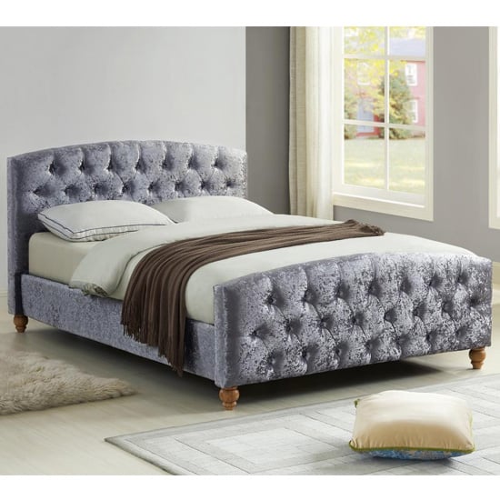 Malise Crushed Velvet Double Bed In Silver Furniture in Fashion