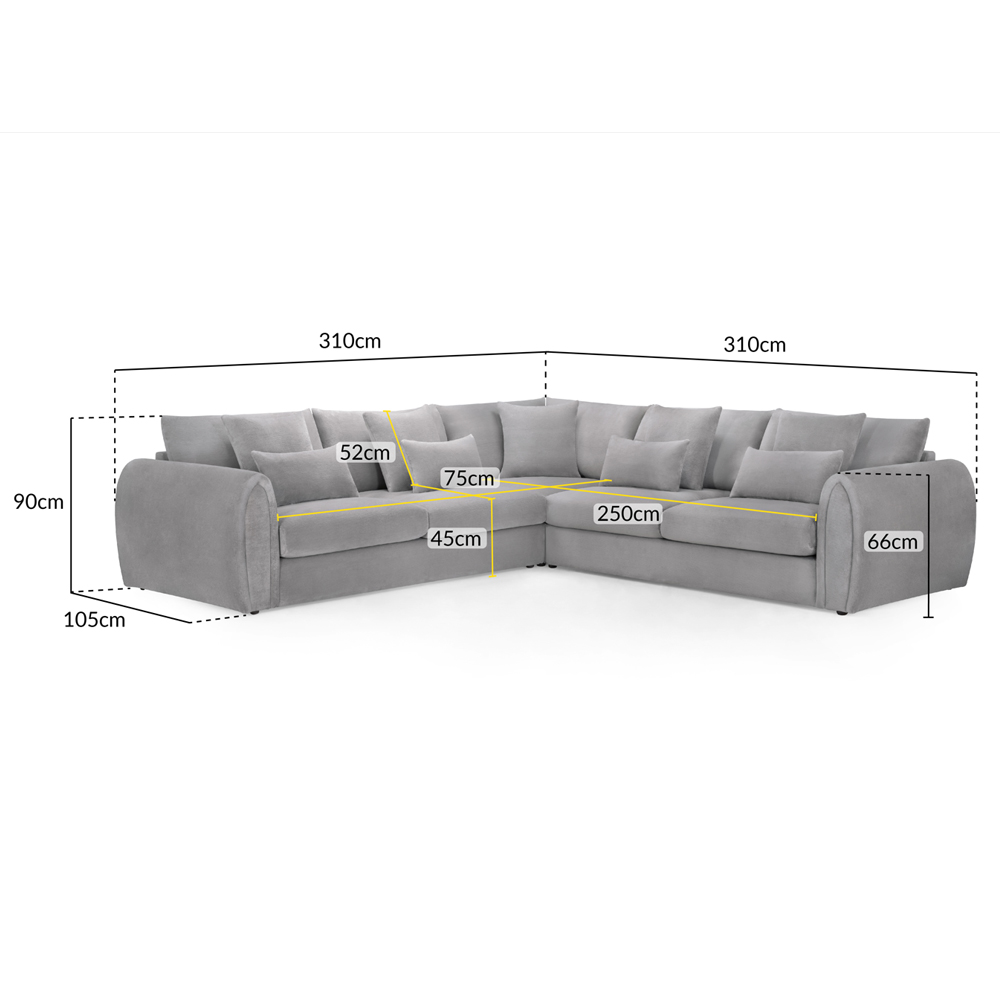 Millburn Plush Velvet Corner Sofa In Grey